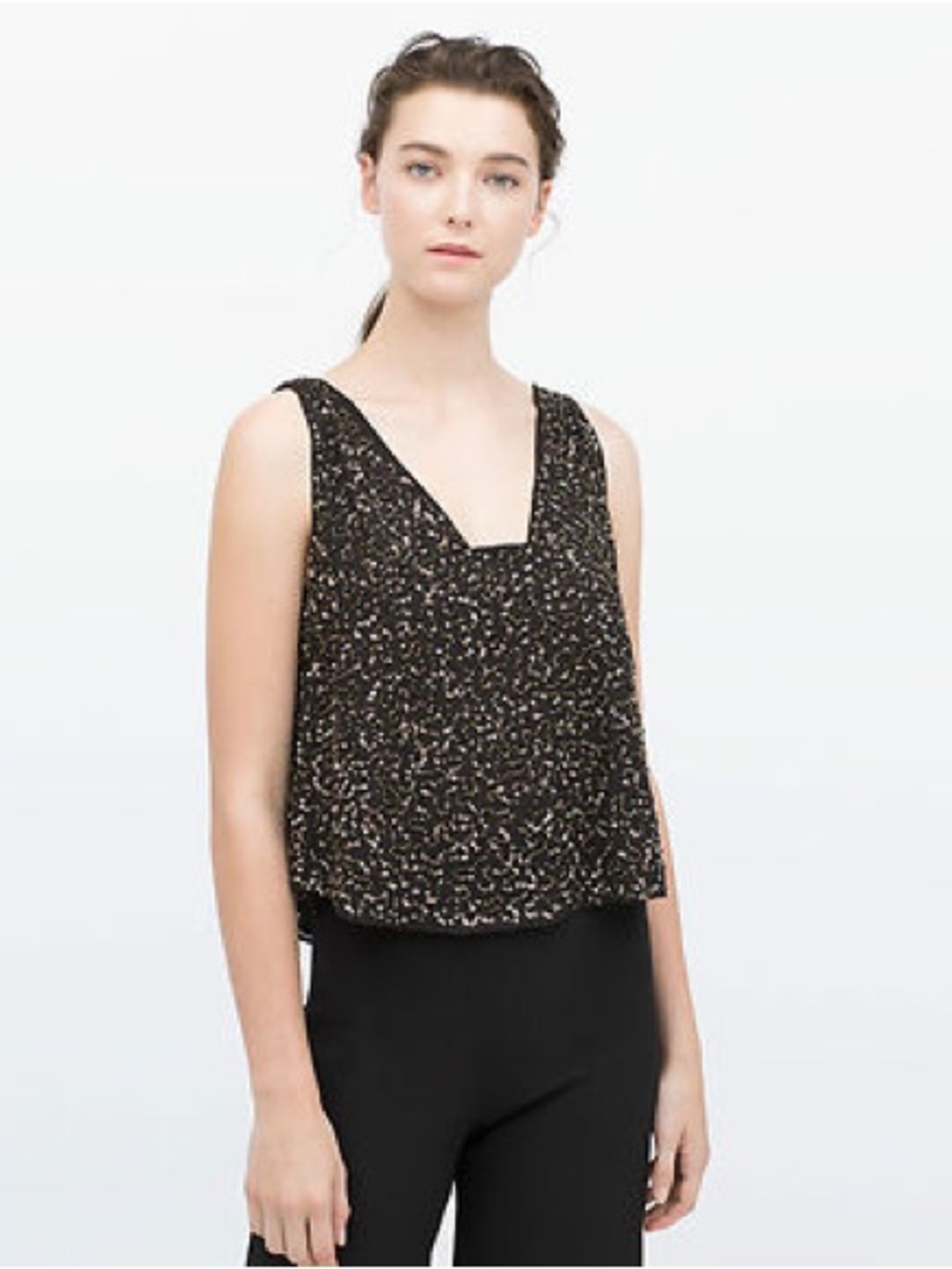 Zara Black Speckled V-Neck Sleeveless Camisole